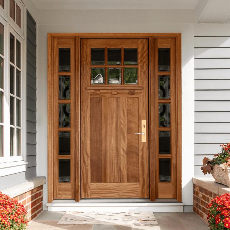 80" 6-Lite 3-Panel Craftsman Style Mahogany True Divided Lite Wood Front Door